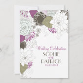 Paarse Whimsical Floral Wedding Invitations Kaart (Achterkant)