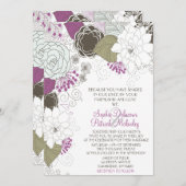 Paarse Whimsical Floral Wedding Invitations Kaart (Voorkant / Achterkant)