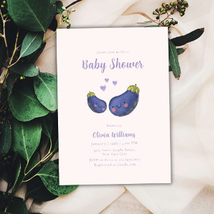 Paarse Whimsical Hart Aubergine Baby Shower Kaart