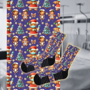 Paarse Whimsical Kerst Gingerbread Meisje Verpleeg Sokken