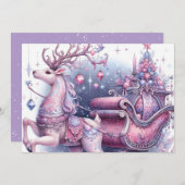 Paarse Whimsical Kerst Reindeer Feestdagenkaart (Voorkant / Achterkant)