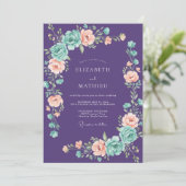 Paarse Whimsical Roze Bruiloft Kaart (Staand voorkant)