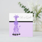 Paarse Whimsy Giraffe Baby Meisje Douche Kaart (Staand voorkant)