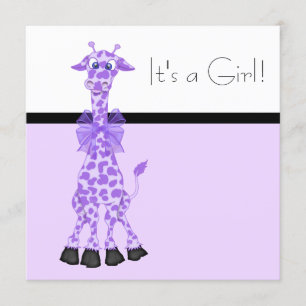Paarse Whimsy Giraffe Baby Meisje Shower Kaart