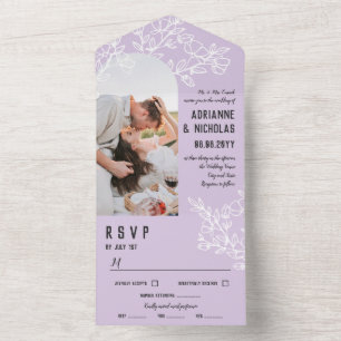 Paarse White Blossoming Branches Foto Wedding All In One Uitnodiging