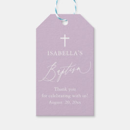 Paarse White Cross Boy Baptisme Favor Tags Cadeaulabel