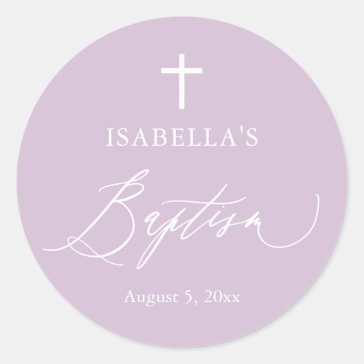 Paarse White Cross-Girl Baptism Round Sticker (Voorkant)