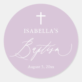 Paarse White Cross-Girl Baptism Round Sticker