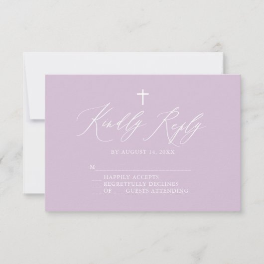 Paarse White Cross-Girl Baptism RSVP-kaart RSVP Kaartje (Voorkant)