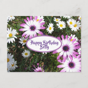 Paarse White Daisy Flower Garden Happy Birthday Briefkaart