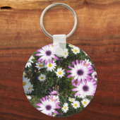Paarse White Daisy Flower Garden  naam Sleutelhanger (Achterkant)