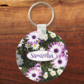 Paarse White Daisy Flower Garden  naam Sleutelhanger (Voorkant)