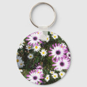 Paarse White Daisy Flower Garden  naam Sleutelhanger (Achterkant)