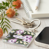 Paarse White Daisy Flower Garden  naam Sleutelhanger (Voorkant Rechts)