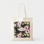 Paarse White Daisy Flower Garden naam Tote Bag (Voorkant)