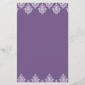 Paarse White Damask Arabesque Wedding Menu Kaart (Achterkant)