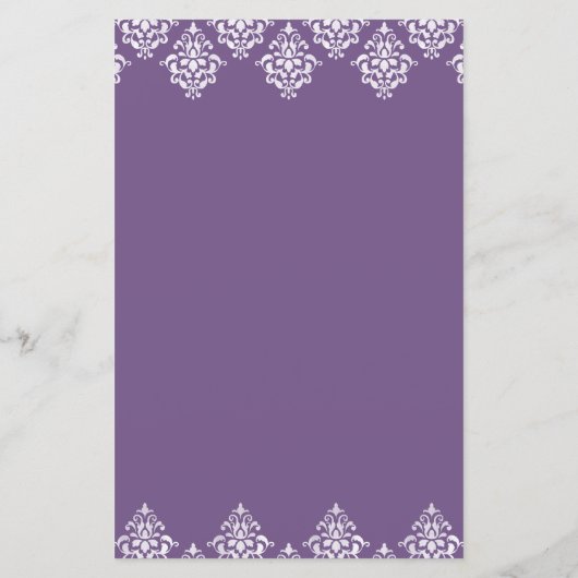 Paarse White Damask Arabesque Wedding Menu Kaart (Achterkant)