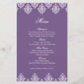 Paarse White Damask Arabesque Wedding Menu Kaart (Voorkant)