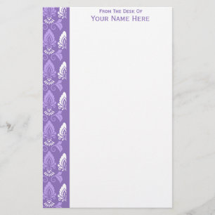 Paarse White Damask Border Briefpapier