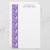 Paarse White Damask Border Briefpapier (Voorkant / Achterkant)