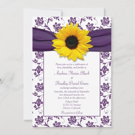 Paarse White Damask Sunflower Weddenschap Kaart (Voorkant)