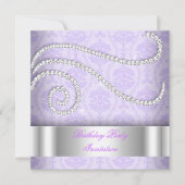 Paarse White Diamonds Damask Birthday Party Kaart (Voorkant)