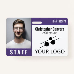 Paarse White Employee ID Foto & Large Logo Badge