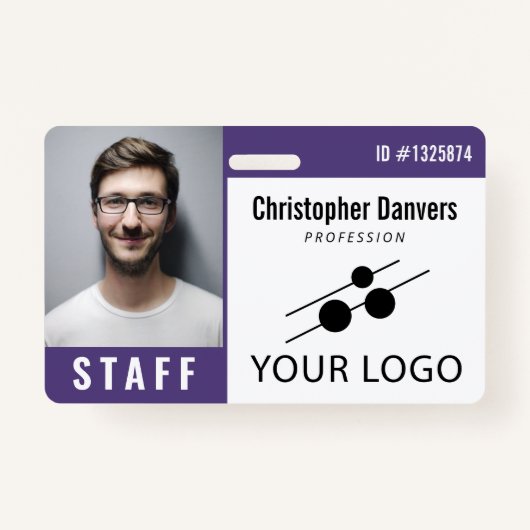 Paarse White Employee ID Foto & Large Logo Badge (Voorkant)