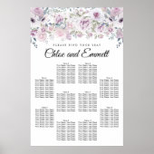 Paarse White Floral 10-Table Wedding Seating Chart Poster (Voorkant)
