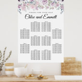 Paarse White Floral 10-Table Wedding Seating Chart Poster (Keuken)