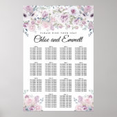 Paarse White Floral 14-Table Wedding Seating Chart Poster (Voorkant)