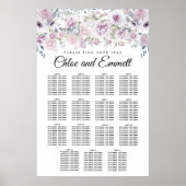 Paarse White Floral 15-Table Wedding Seating Chart Poster (Voorkant)