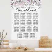 Paarse White Floral 15-Table Wedding Seating Chart Poster (Keuken)