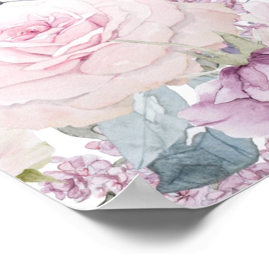 Paarse White Floral 17-Table Wedding Seating Chart Poster (Hoek)