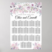 Paarse White Floral 17-Table Wedding Seating Chart Poster (Voorkant)