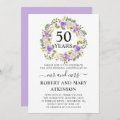 Paarse White Floral 50th Wedding Jubileum Kaart (Voorkant / Achterkant)