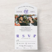 Paarse White Floral Ampersand Photo Wedding All In One Uitnodiging (Binnen)