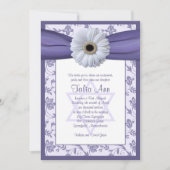 Paarse White Floral Damask Bat Mitzvah Uitnodiging (Voorkant)