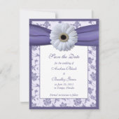 Paarse White Floral Damask Save the Date Kaart (Voorkant)