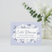 Paarse White Floral Easter Blessenaars Aangepast Briefkaart (Staand voorkant)