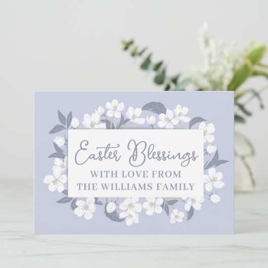  Paarse White Floral Easter Blessenaars Aangepast Kaart (Staand voorkant)