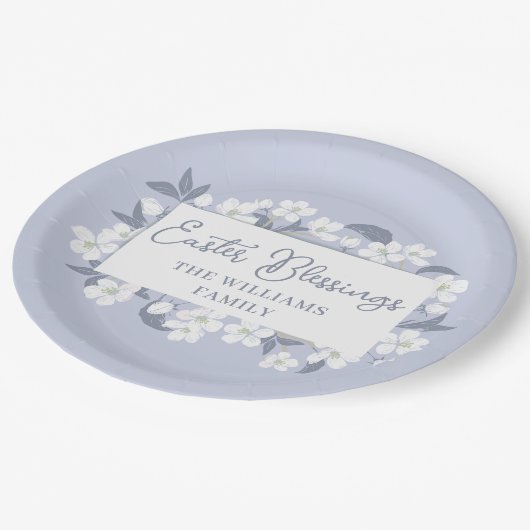  Paarse White Floral Easter Custom Party Papieren Bordje (Gekanteld)