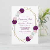 Paarse White Floral Geometric Engagement Party Kaart (Staand voorkant)