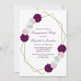 Paarse White Floral Geometric Engagement Party Kaart