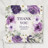 Paarse White Floral Glitter Birthday Hartelijk dan Bedankjes Labels (Voorkant)