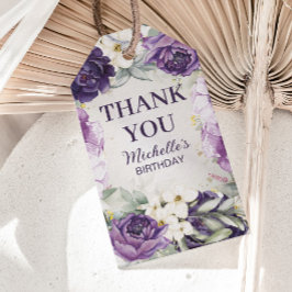 Paarse White Floral Glitter Birthday Hartelijk dan Cadeaulabel