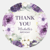 Paarse White Floral Glitter Birthday Hartelijk dan Ronde Sticker (Voorkant)