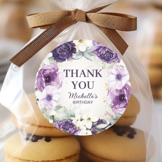Paarse White Floral Glitter Birthday Hartelijk dan Ronde Sticker