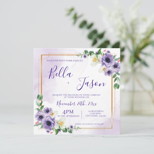 Paarse White Floral Gold Lijst Weddenschap (Staand voorkant)