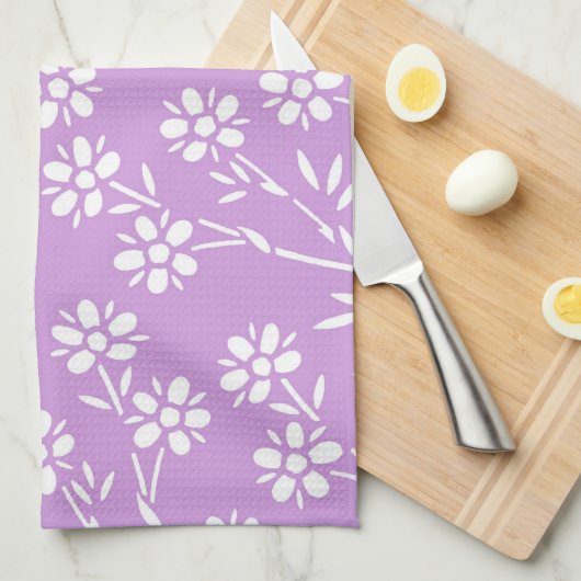 Paarse White Floral Kitchen Cloth Towel Theedoek (Quarter Fold)